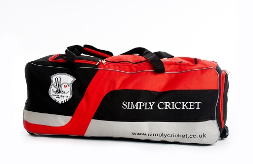 Simply Cricket Players Wheelie Bag (black, silver and red)